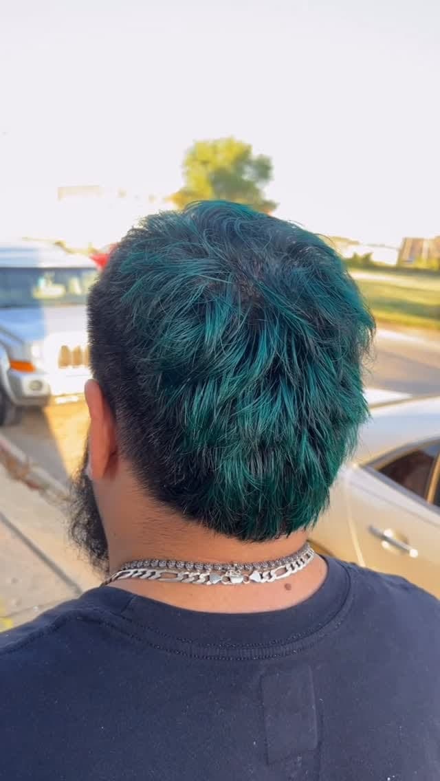Deep teal color on a textured cut