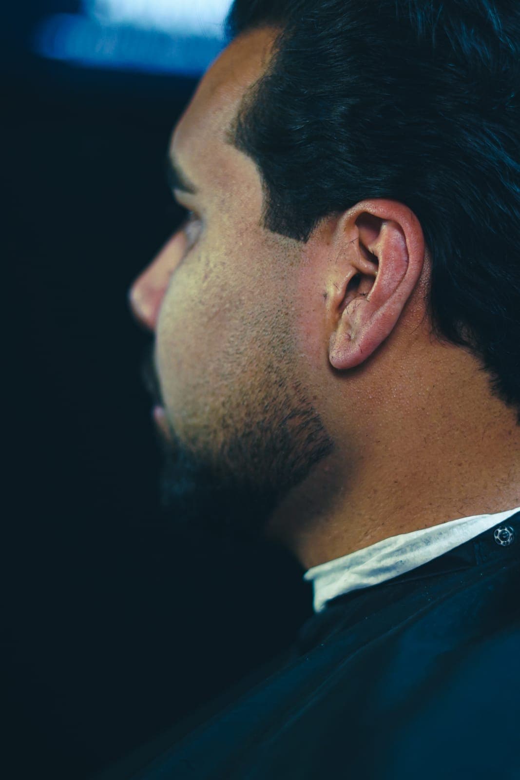 Profile of a finished beard in low light